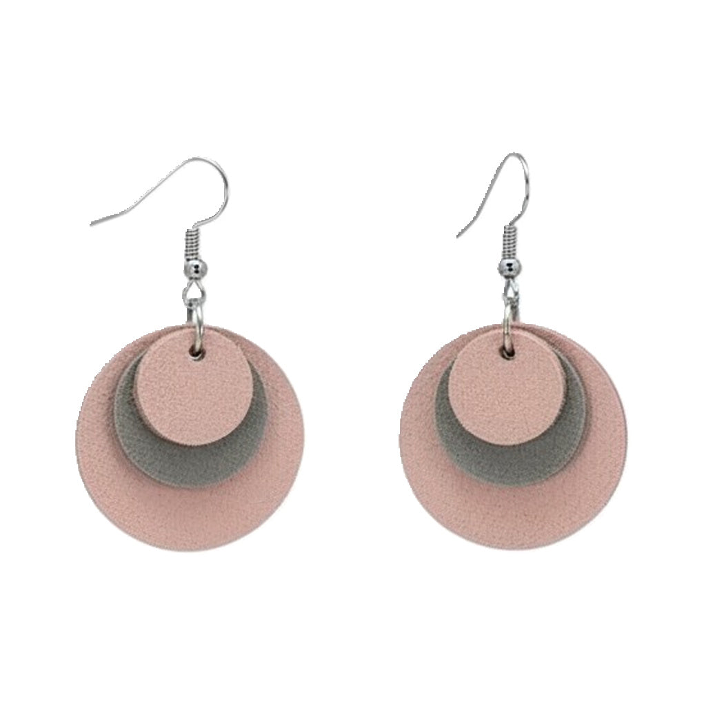 Pink Blush and Gray Layered Circle Suede Earrings