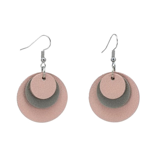 Pink Blush and Gray Layered Circle Suede Earrings