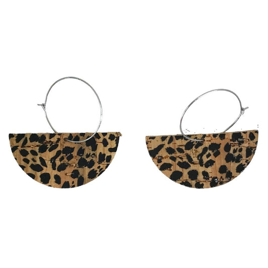 Spotted Cheetah Cork Hoop Earrings