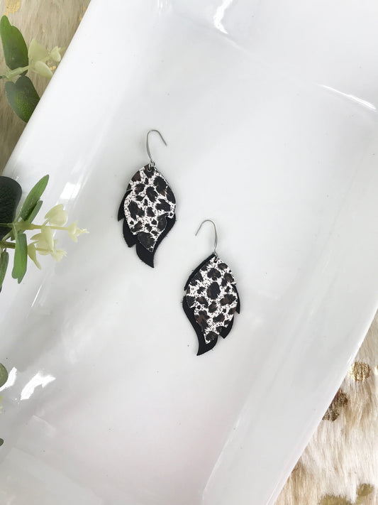 Black and Aqua Genuine Leather Earrings - E19-812