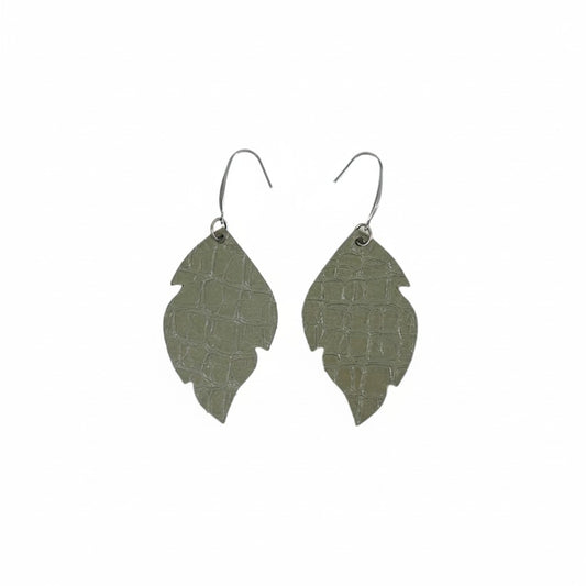 Olive Croc Feather Drop Earrings