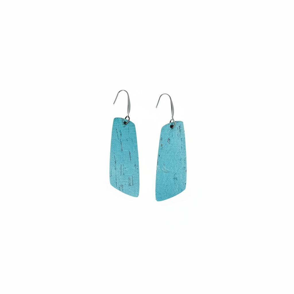 Pearlized Turquoise Cork Bar Leather Earrings