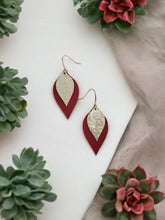 Load image into Gallery viewer, Bright Red Golden Metallic Glitter Leather Earrings - E19-826