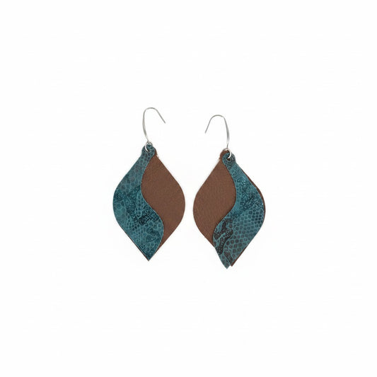 Brown and Turquoise Snake Leather Earrings