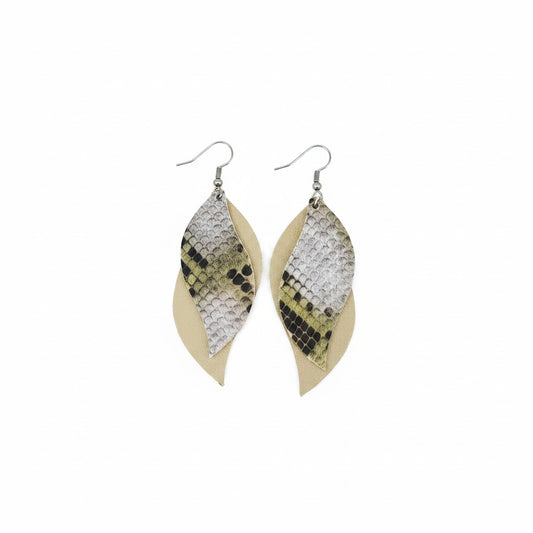 Metallic Gold and Brown Snake Layered Leather Earrings