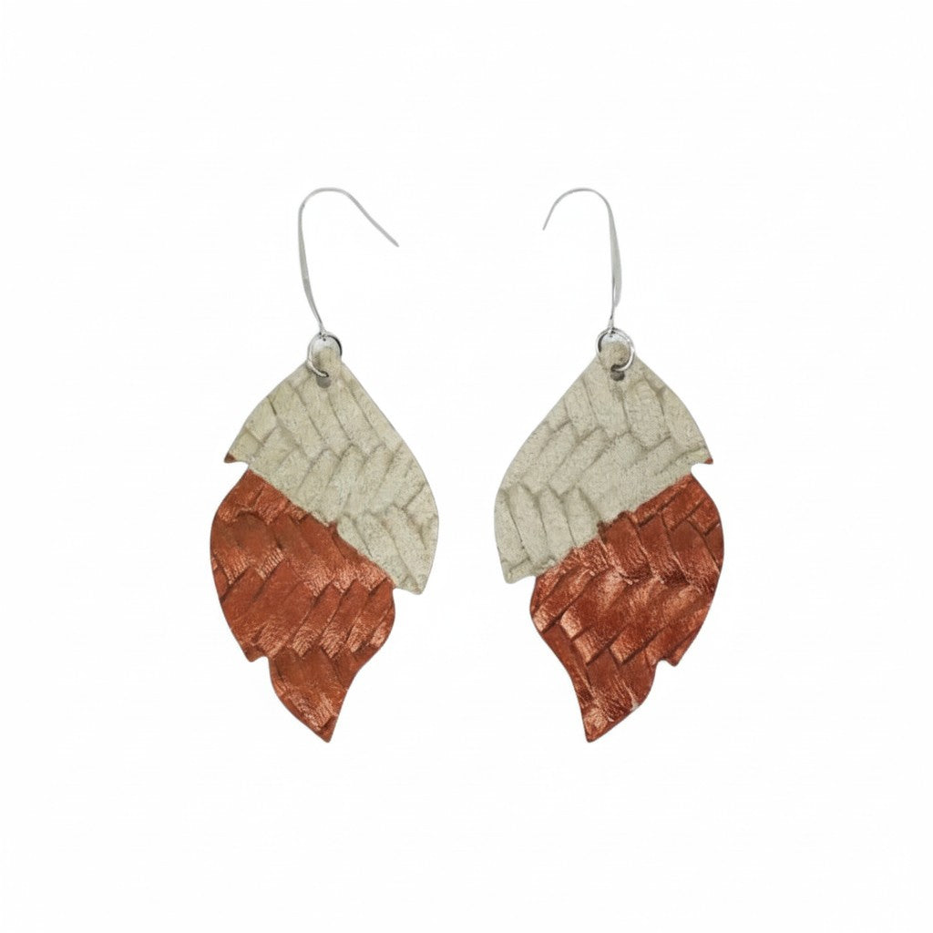 Stonewash Braided Cut Leaf Leather Earrings