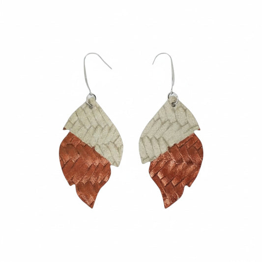 Stonewash Braided Cut Leaf Leather Earrings