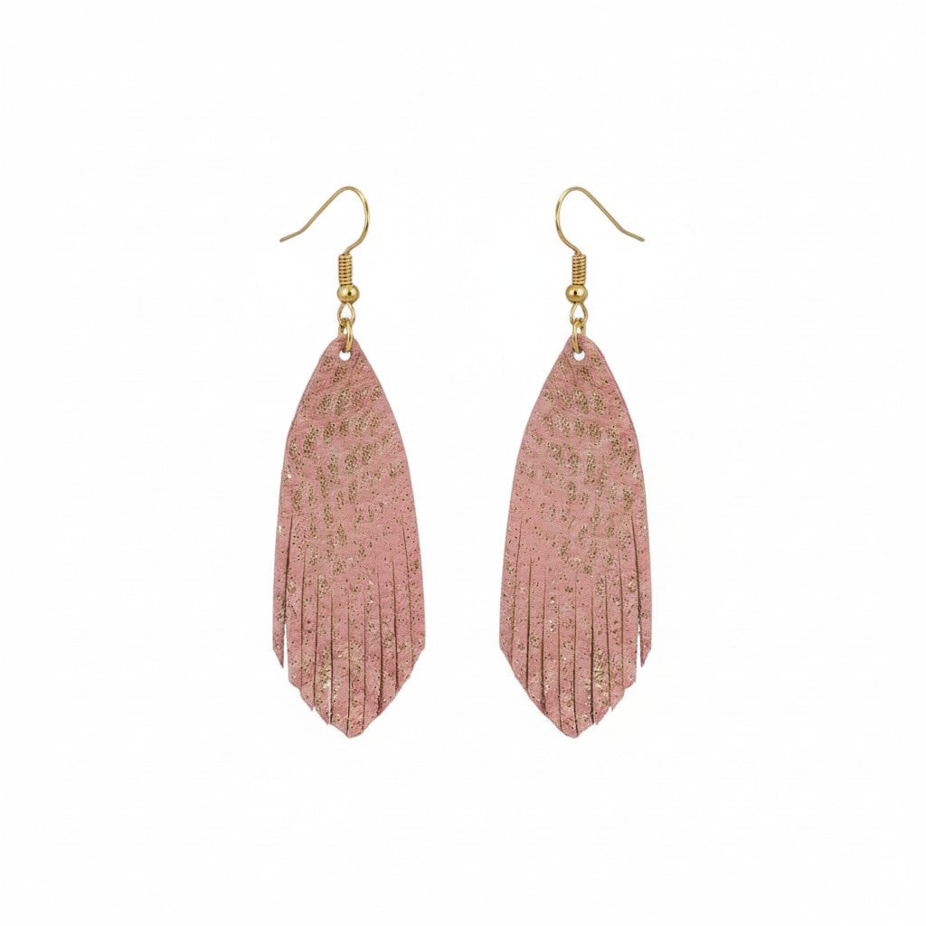 Rose Gold Dragon Fringe Leather Earrings