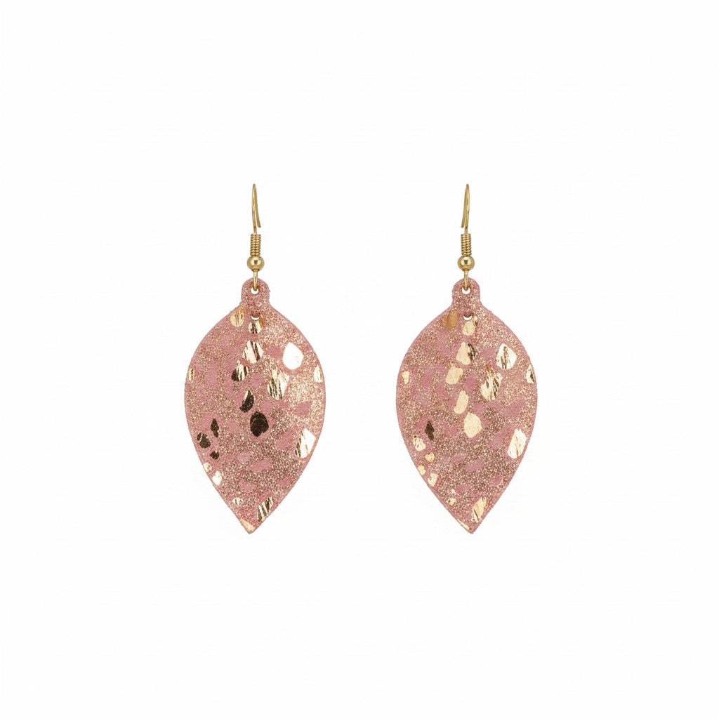 Pink Rose Gold Snake Leather Earrings