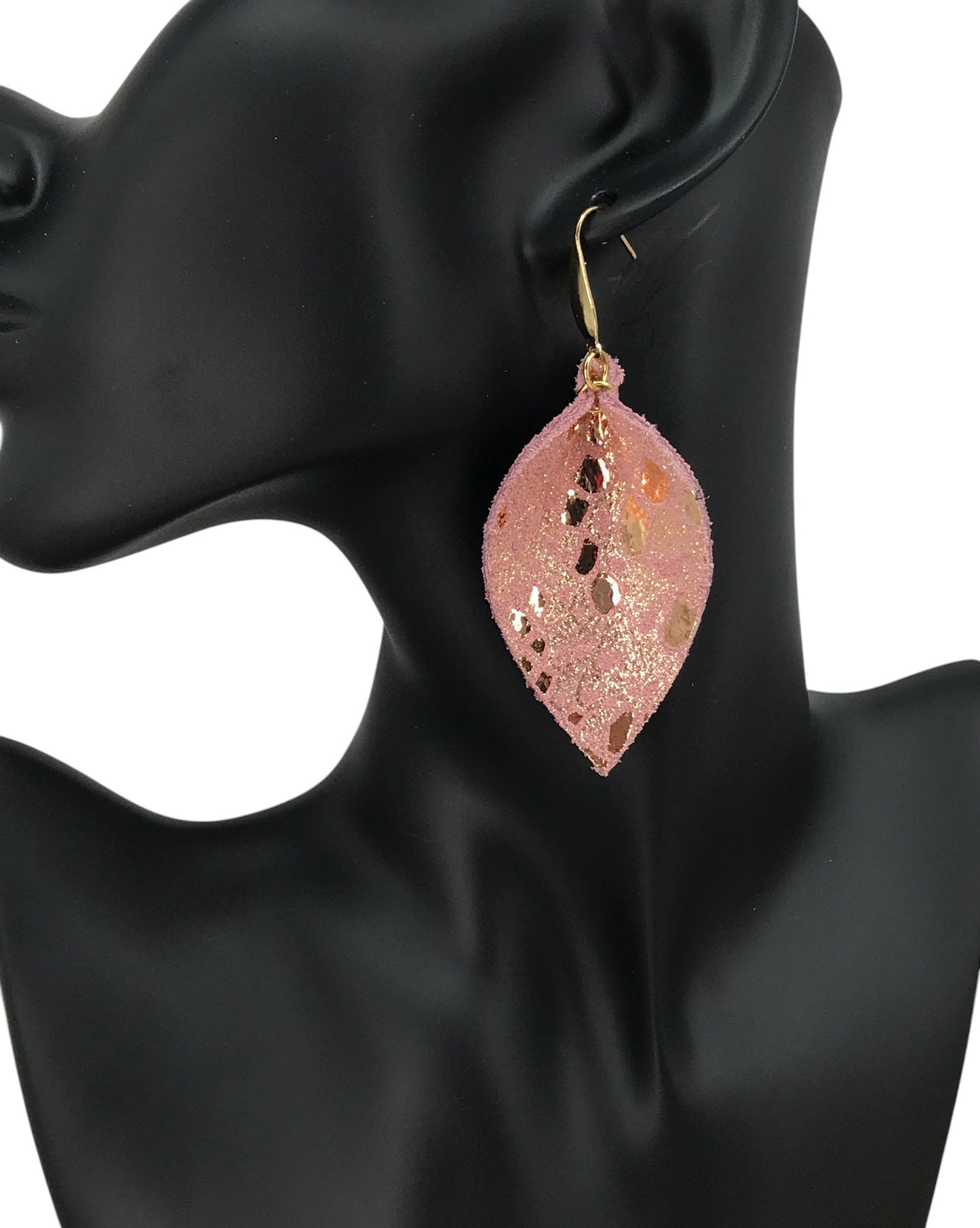 Pink Rose Gold Snake Leather Earrings