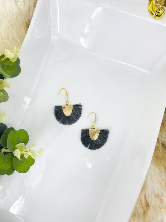 Gray Fan Shaped Tassel Earrings - E19-882