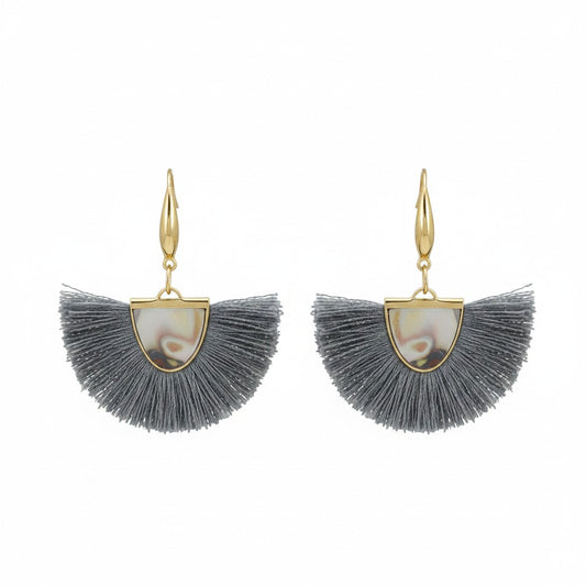 Gray Fan Tassel Earrings