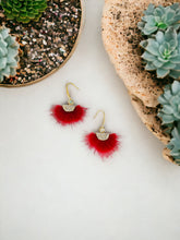Load image into Gallery viewer, Red Mink Fur Fan Shaped Tassel Earrings - E19-885