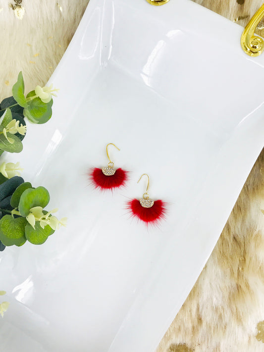 Red Mink Fur Fan Shaped Tassel Earrings - E19-885
