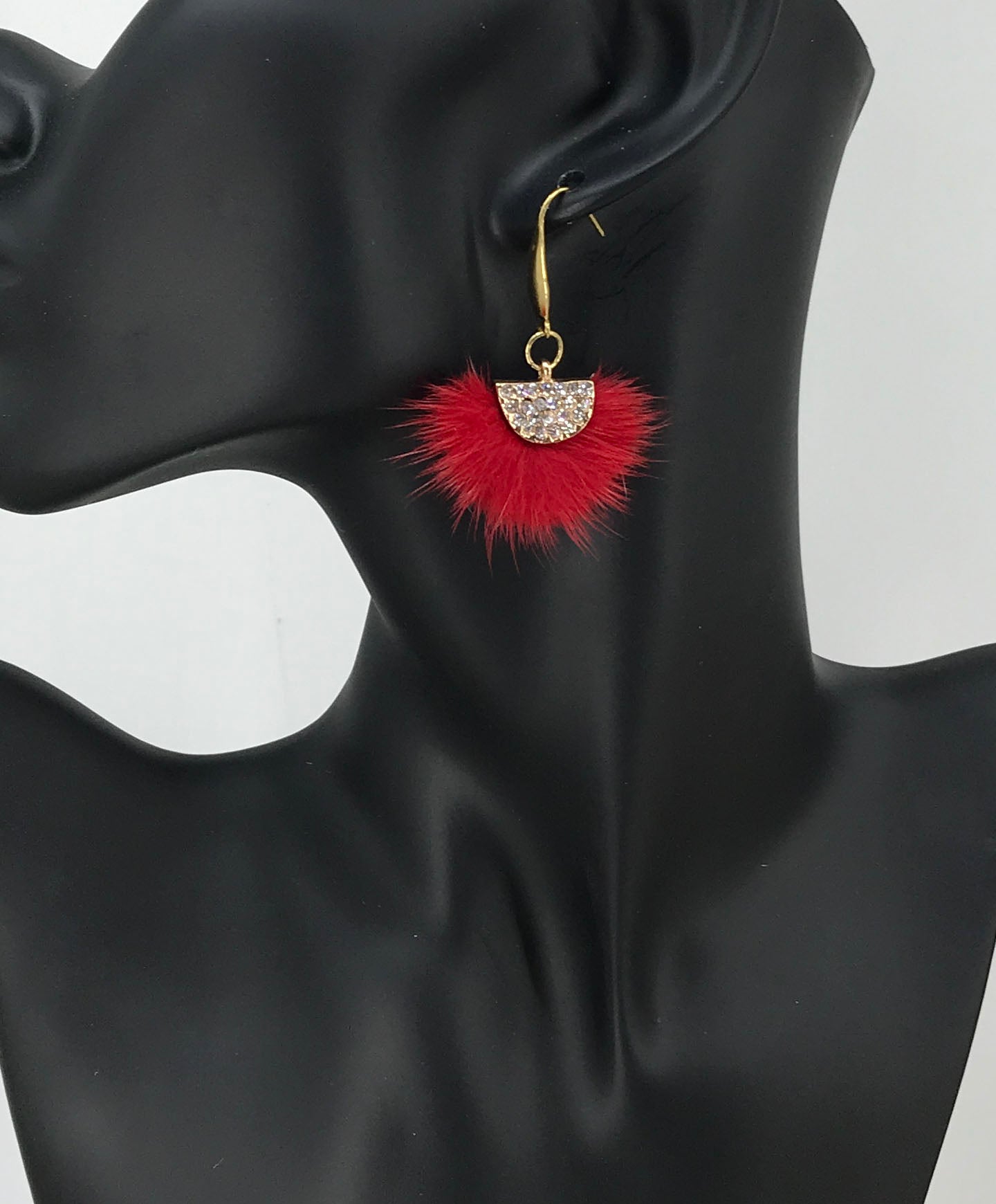 Red Mink Fur Fan Shaped Tassel Earrings - E19-885