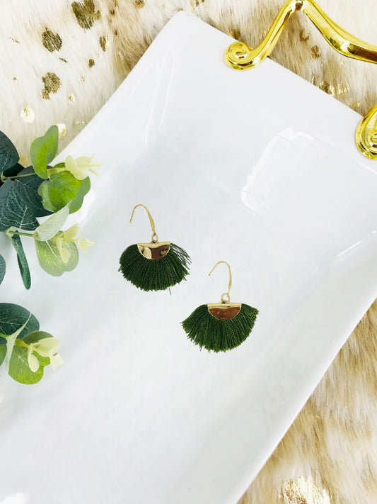 Olive Fan Shaped Tassel Earrings - E19-892