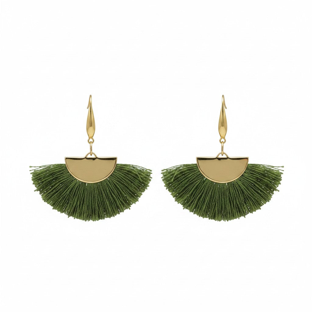 Olive Fan Tassel Earrings
