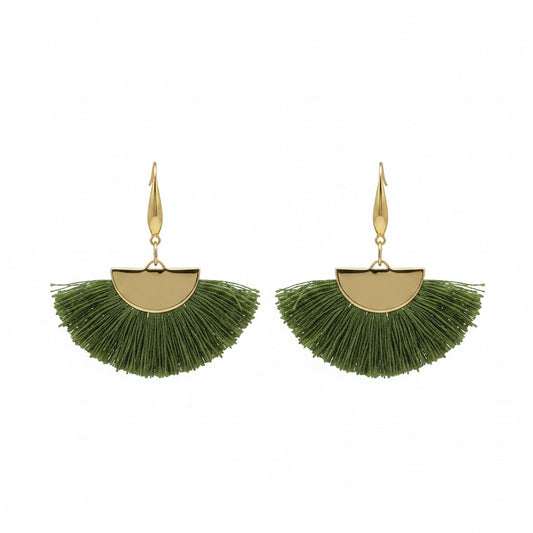 Olive Fan Tassel Earrings