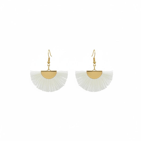 White Fan Tassel Earrings