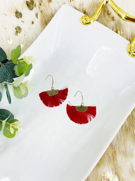 Red Fan Shaped Tassel Earrings - E19-895