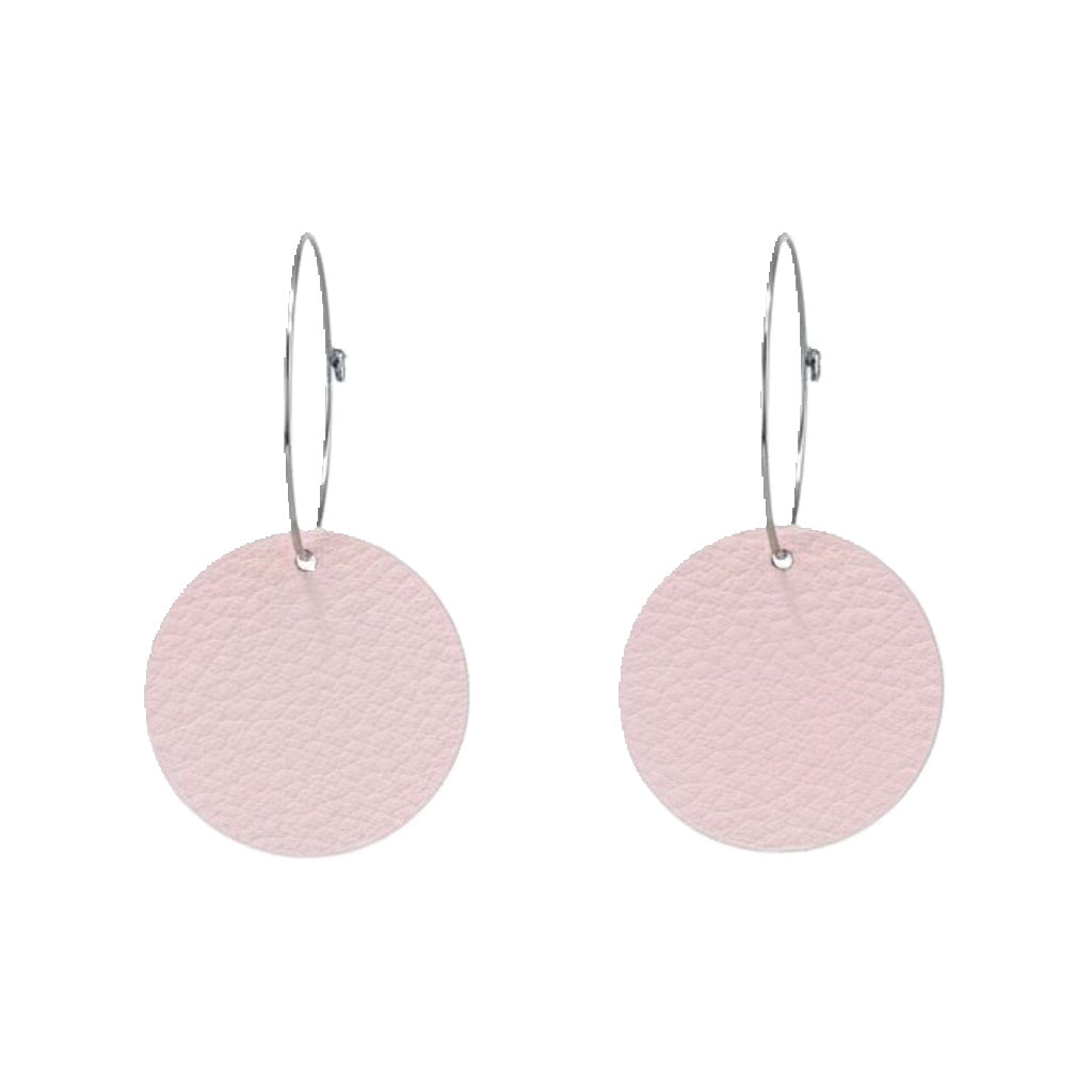 Baby Pink Circle Hoop Leather Earrings