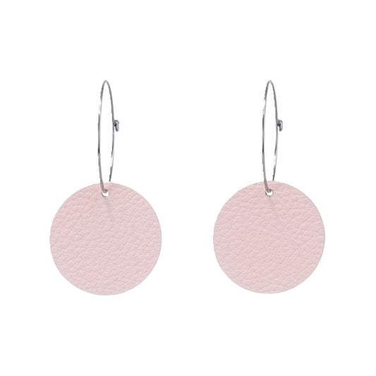 Baby Pink Circle Hoop Leather Earrings