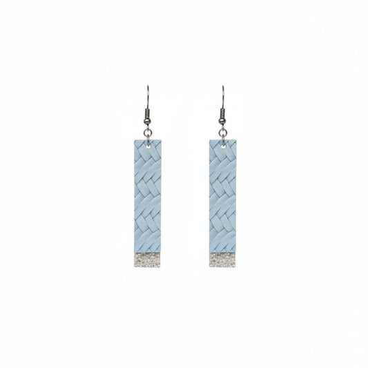 Baby Blue Braided Bar Leather Earrings