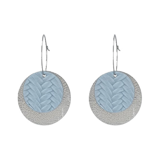 Baby Blue Braided Hoop Leather Earrings