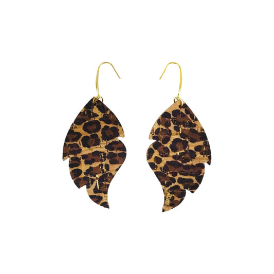 Golden Cheetah Feather Cork Earrings