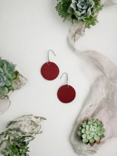 Red Embossed Leather Earrings - E19-908