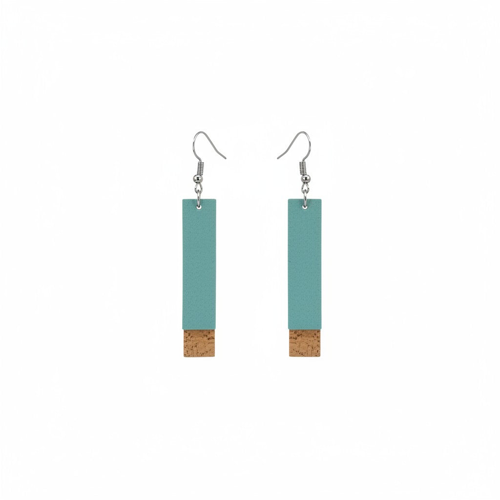 Turquoise Cork Bar Leather Earrings