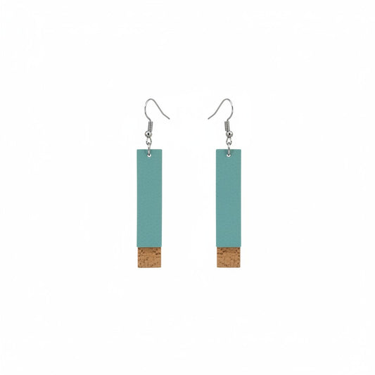 Turquoise Cork Bar Leather Earrings