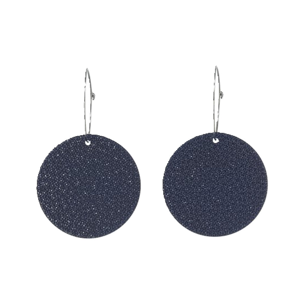 Midnight Navy Dazzle Leather Hoop Earrings