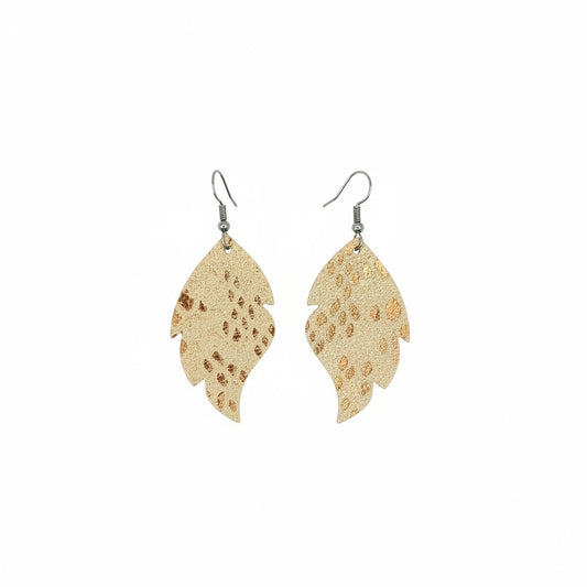 Rose Gold Beige Mystic Snake Leather Earrings
