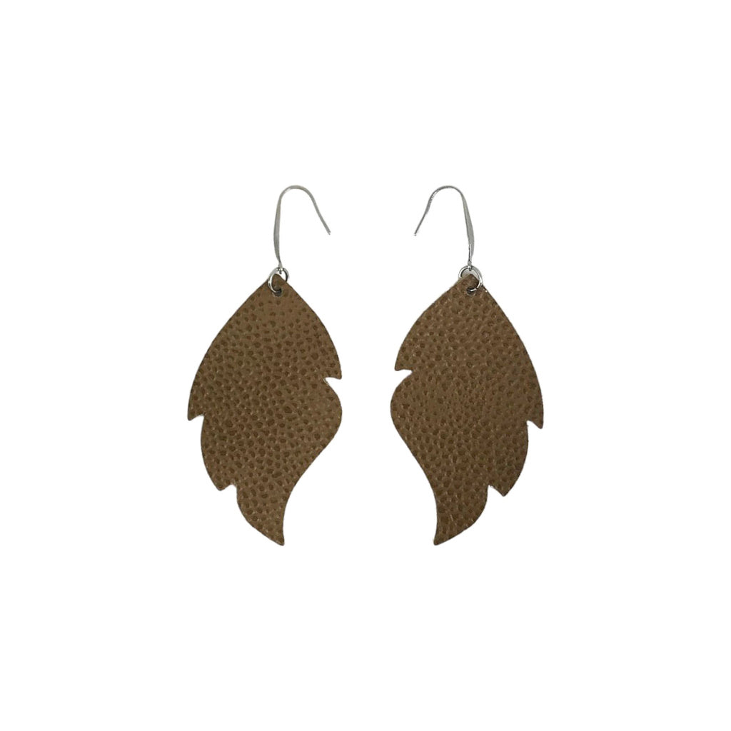 Brown Textured Scalloped Leaf Leather Earrings