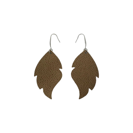 Brown Textured Scalloped Leaf Leather Earrings