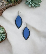 Load image into Gallery viewer, Spotted Blue Cork and Sky Blue Leather Earrings - E19-932