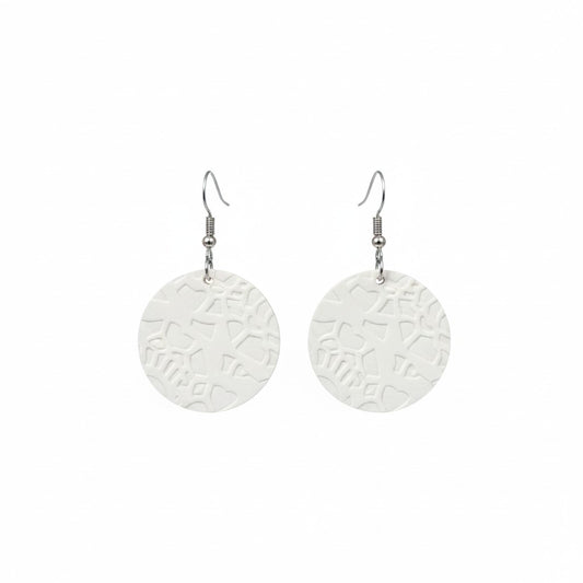 White Embossed Round Leather Earrings