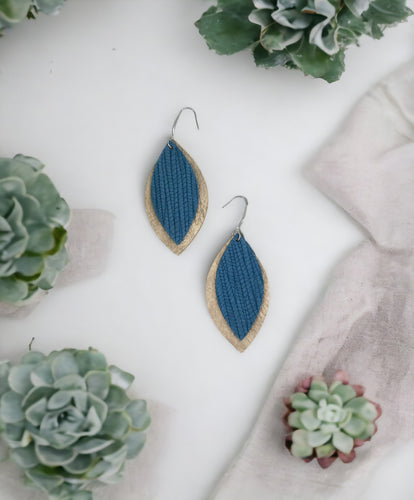 Camel Distressed Leather and Teal Leather Earrings - E19-944