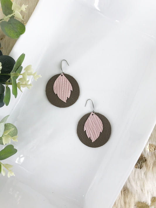 Peweter and Light Pink Leather Earrings - E19-945