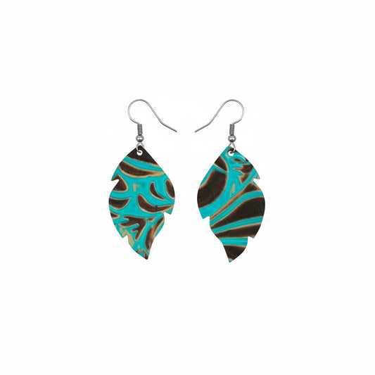 Turquoise & Brown Western Spiral Leather Earrings