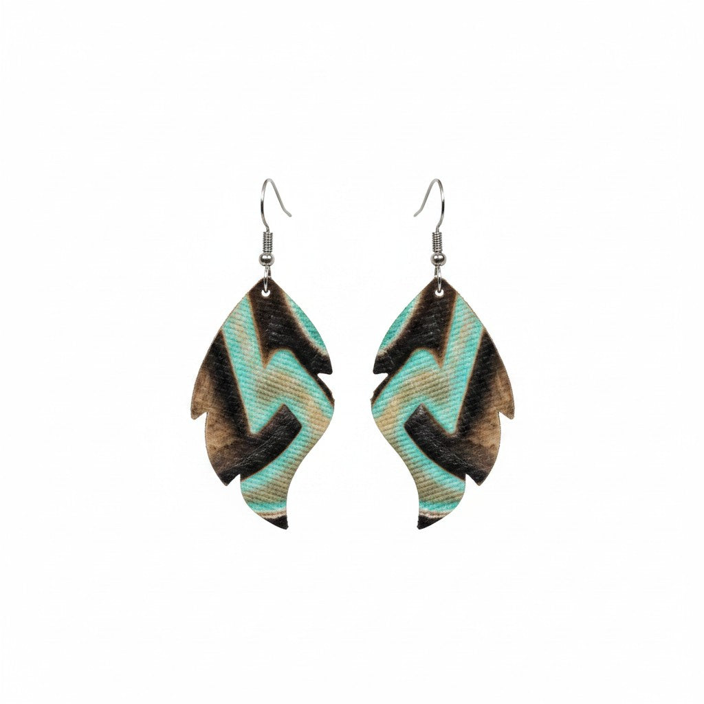 Santa Fe Teal Pecan Southwestern Leather Earrings