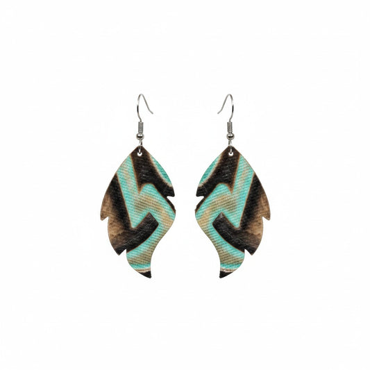 Santa Fe Teal Pecan Southwestern Leather Earrings