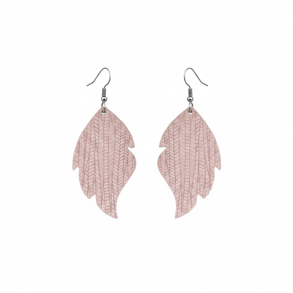 Light Pink Palm Leaf Scalloped Leather Earrings