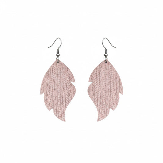 Light Pink Palm Leaf Scalloped Leather Earrings