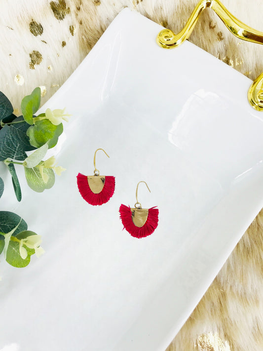 Violet Red Fan Shaped Tassel Earrings - E19-962