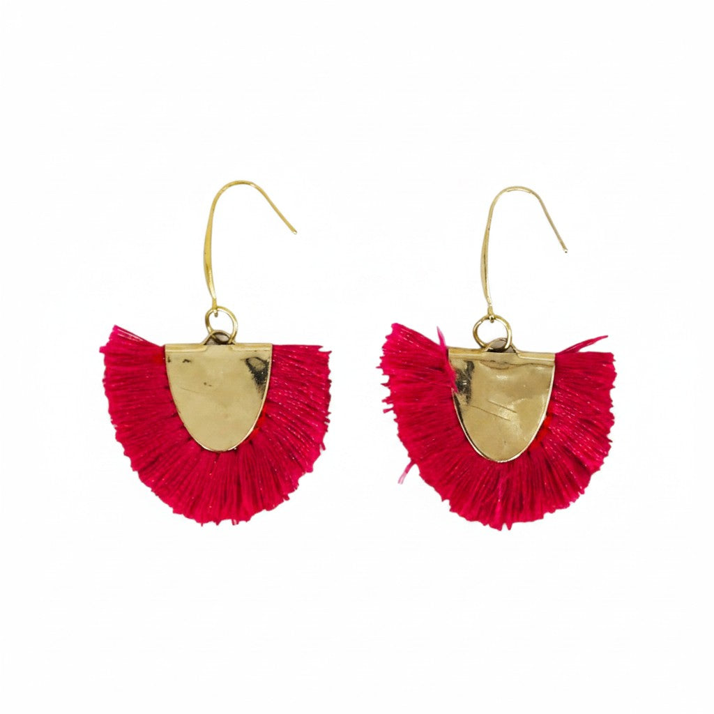 Violet Red Fan Tassel Earrings