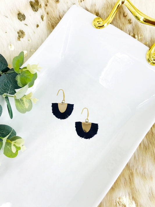 Blue Fan Shaped Tassel Earrings - E19-963