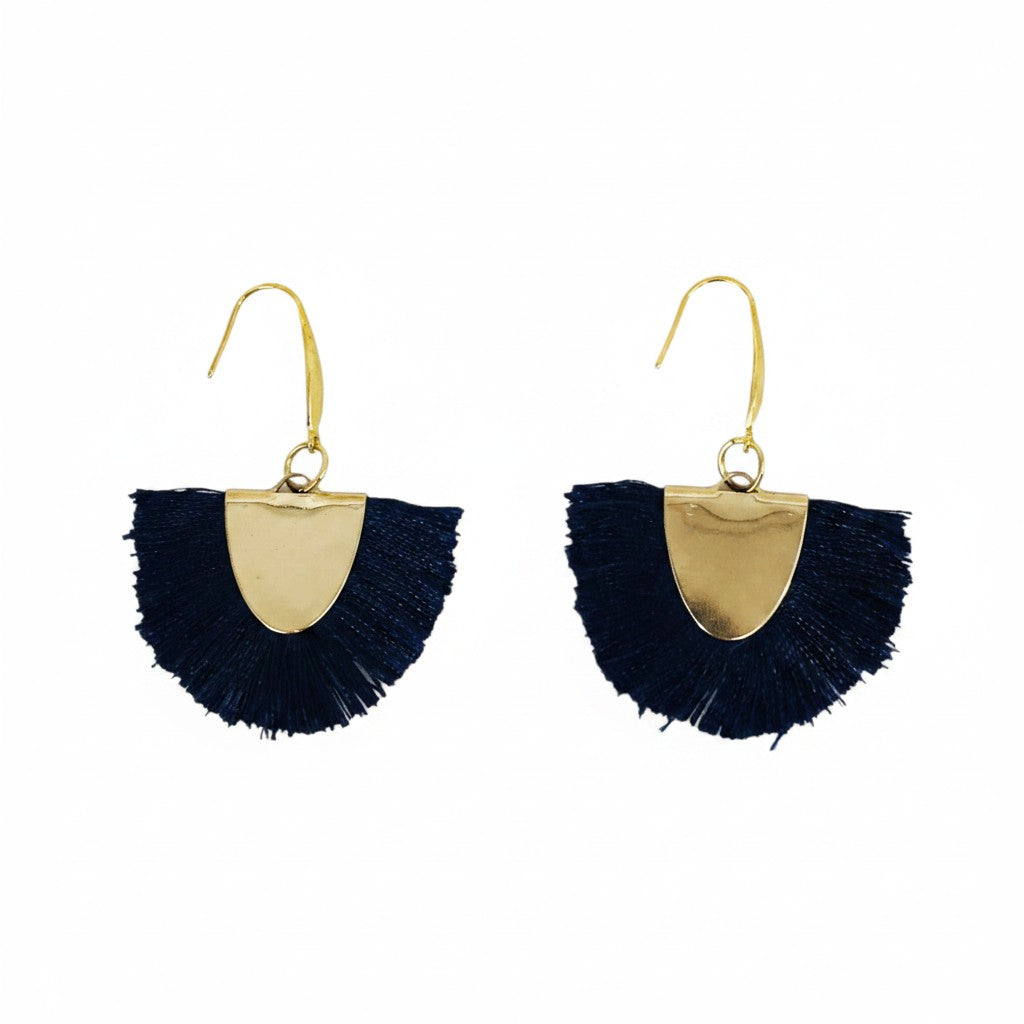 Blue Fan Tassel Earrings