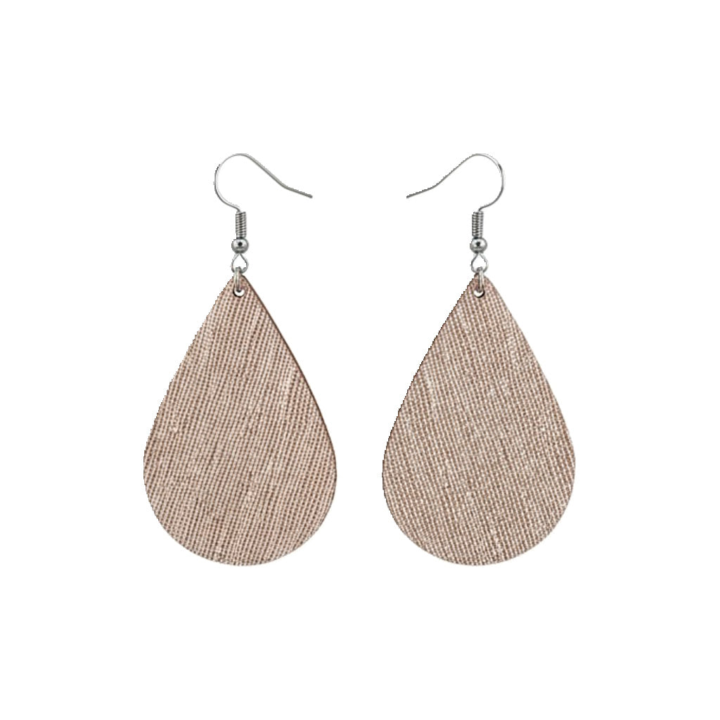 Rose Gold Saffiano Weave Leather Teardrop Earrings